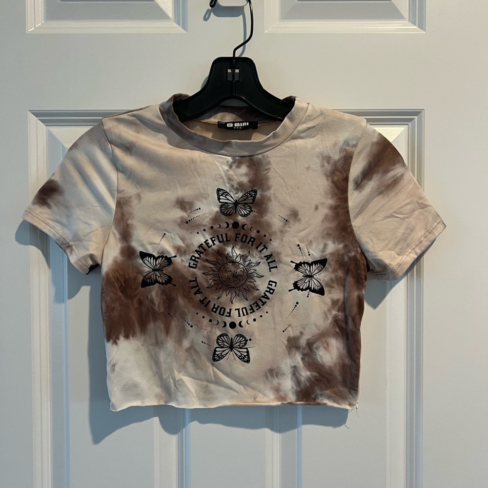 Brown and Cream Tie-Dye Crop Top